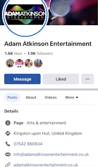 facebook page for adam atkinson entertainment