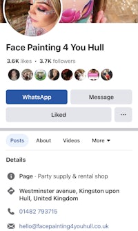 facebook page for face painting 4 you hull